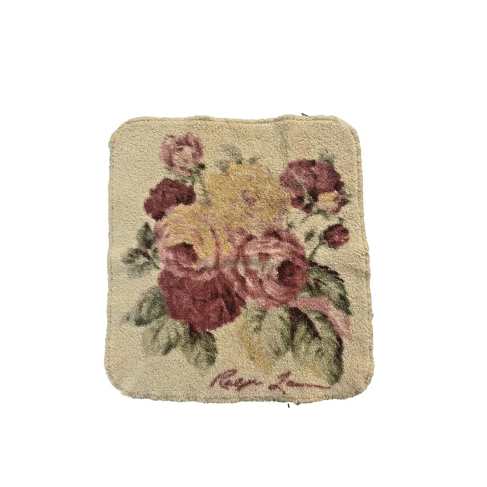 Vtg‎ 3 pc Ralph Lauren Kathleen Bath Towel Set Bath Hand Face Cloth Yellow Roses